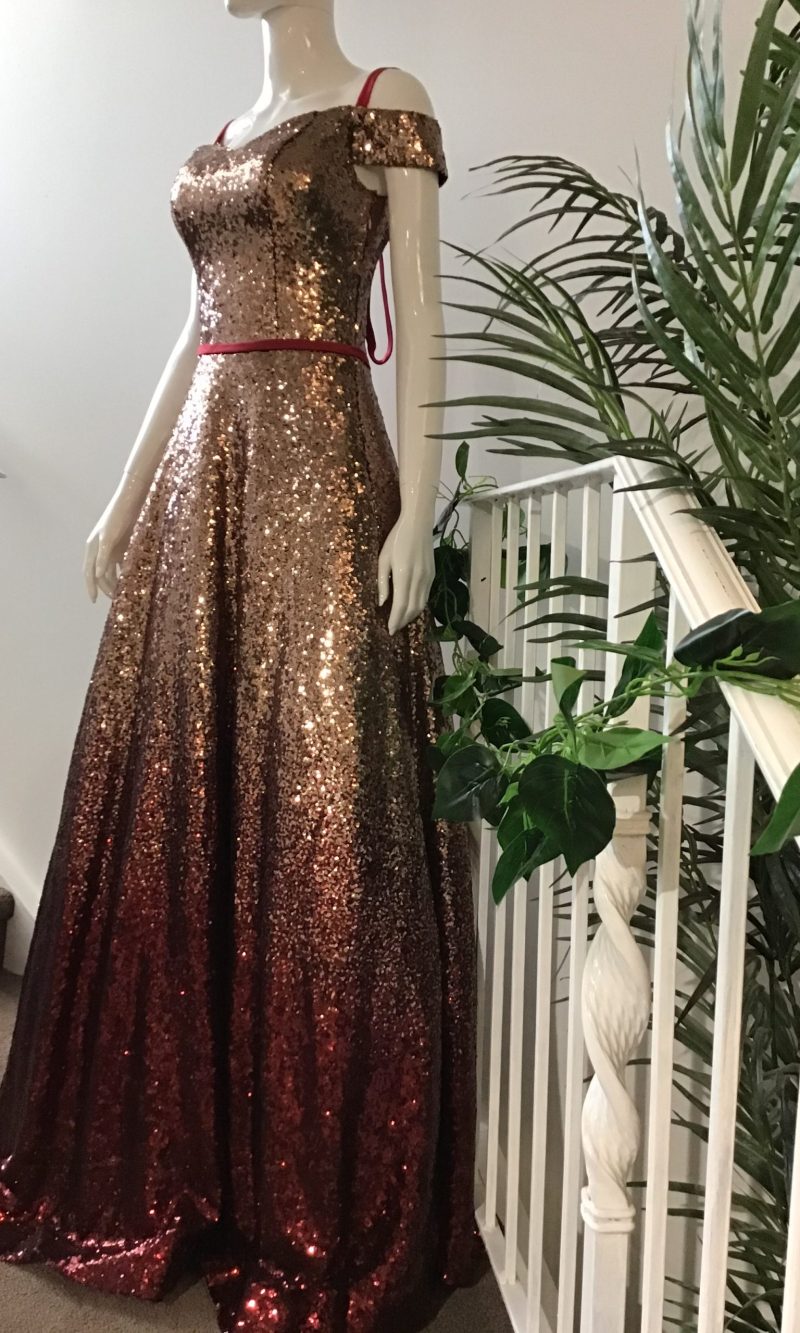 Wine n Gold bright scale evening dress